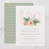 パステルピーチバラフローラバンチ10誕生日招待状 サンキューカード (正面/裏面)