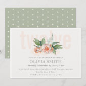 パステルピーチバラフローラバンチ12誕生日招待状 サンキューカード (正面/裏面)