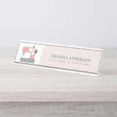 パステルピーチピンク赤面グレー裁縫機テーラー デスクネームプレート (正面)