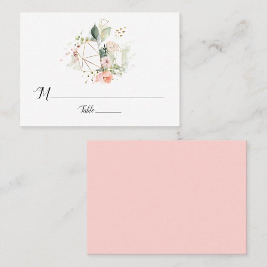 パステルピーチピンク金ゴールドジオメトリックフラット座席表 プレイスカード (正面/裏面)