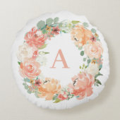 パステルピーチピーニーユーカリプトゥスリースモノグラム ラウンドクッション (裏面)