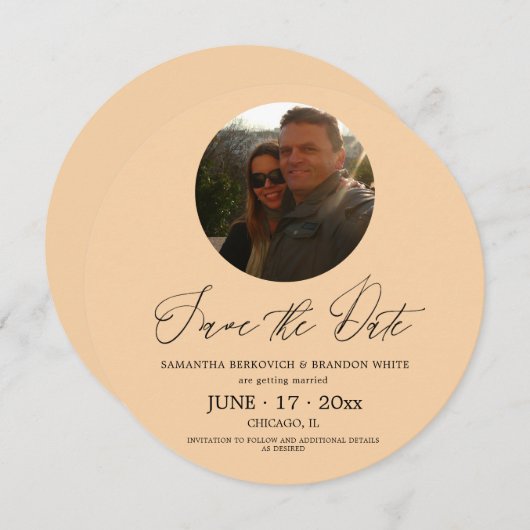 パステルピーチフォトセーブ・ザ・デイトラウンド招待状 招待状 (正面/裏面)