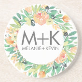 パステルピーチフラワーズ結婚リースデザイン コースター (正面)