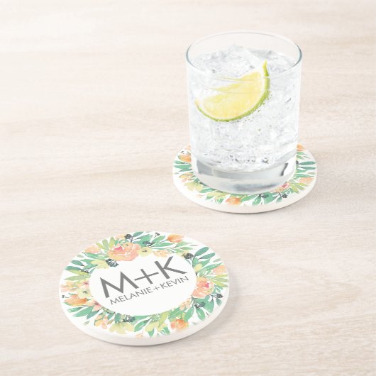 パステルピーチフラワーズ結婚リースデザイン コースター (側面)