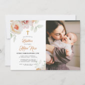 パステルピーチフローラウォーターカラーバプテスマ招待状 招待状 (正面)