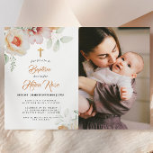 パステルピーチフローラウォーターカラーバプテスマ招待状 招待状