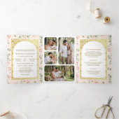 パステルピーチフローラオールインワン金ゴールドインディアン結婚 三つ折り招待状 (内部)