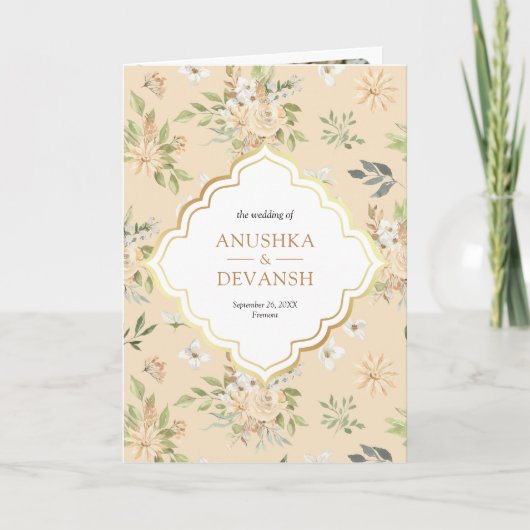 パステルピーチフローラQRコードインディアン結婚ズ 招待状 (正面)