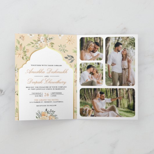 パステルピーチフローラQRコードインディアン結婚ズ 招待状 (内部)