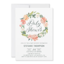 パステルピーチプオーニーフローラリースベビーシャワー