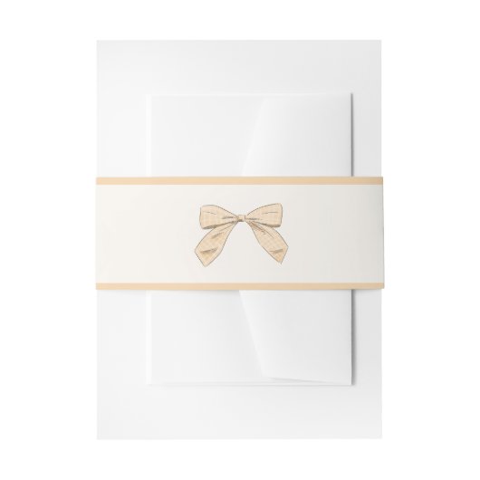 パステルピーチプレイドボウニュートラルエレガントベビーシャワー 招待状ベリーバンド (正面例)