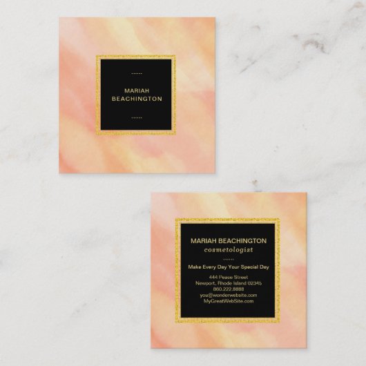 *~*パステルピーチ抽象芸術ブラシストロークガーリー スクエア名刺 (正面/裏面)