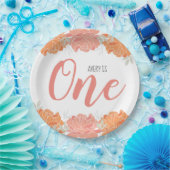 パステルピーチ&オレンジフローラベビーの最初の誕生日 ペーパープレート (パーティー)