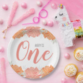 パステルピーチ&オレンジフローラベビーの最初の誕生日 ペーパープレート (パーティー)
