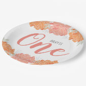 パステルピーチ&オレンジフローラベビーの最初の誕生日 ペーパープレート (アングル)