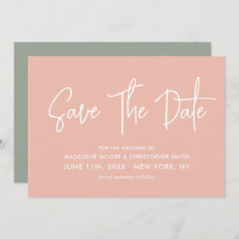 パステルピーチ&セージ緑の書道スキャンQRコード セーブザデート