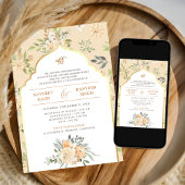 パステルピーチ フラワー模様 Anand+Karaj シク教 結婚式 招待状