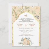 パステルピーチ フラワー模様 Anand+Karaj シク教 結婚式 招待状 (正面)