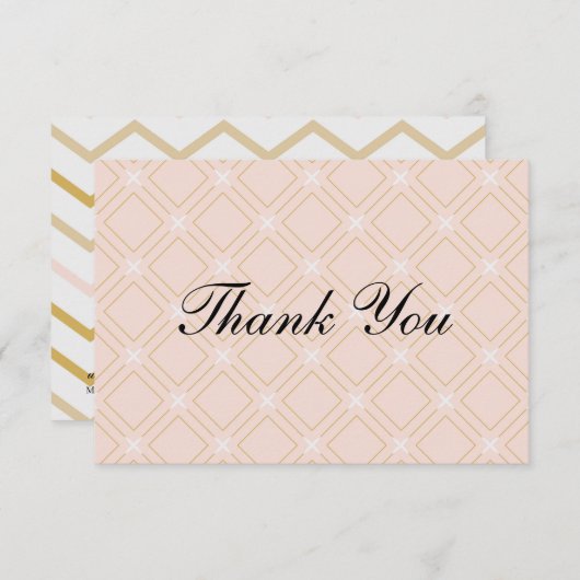 パステルピーチ&金ゴールド幾何学模様 サンキューカード (正面/裏面)