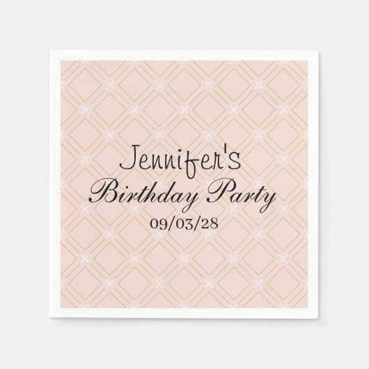 パステルピーチ&金ゴールド幾何学模様 スタンダードカクテルナプキン (正面)