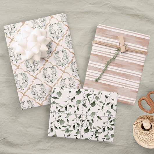 パステルピ結婚ンクのブライダルエレガントフローラストライプ ラッピングペーパーシート