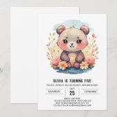 パステルファンシーなクマの女の子の誕生日 招待状 (正面/裏面)