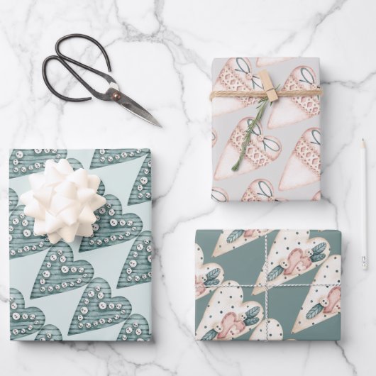 パステルファンシーハートバレンタイン ラッピングペーパーシート (正面)