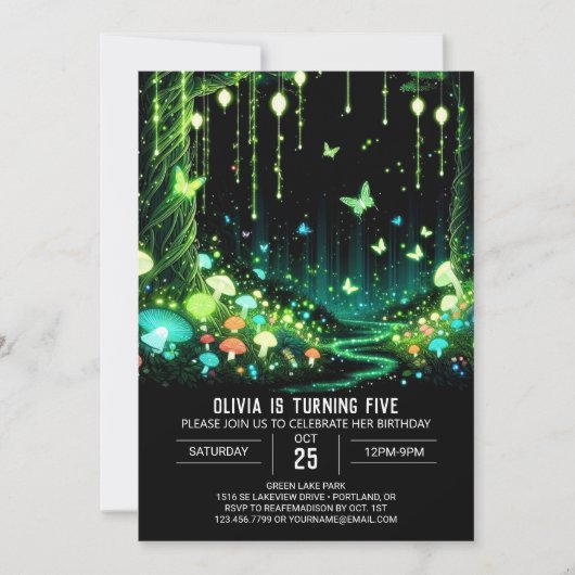 パステルファンタジーウッドランドデジタル誕生日 招待状 (正面)