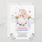 パステルフェアユタリーユニコーンガール誕生日 招待状 (正面)