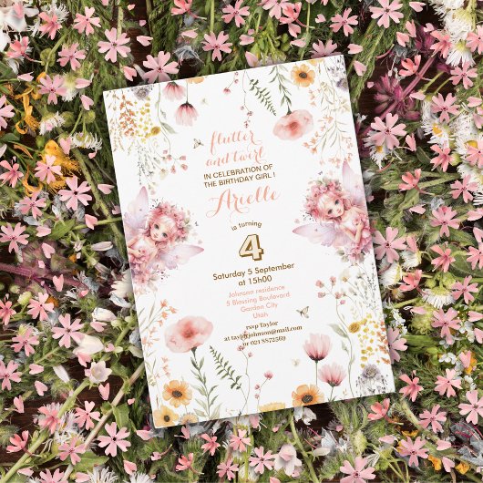 パステルフェアリーの花の庭でのティーパーティーの誕生日 招待状