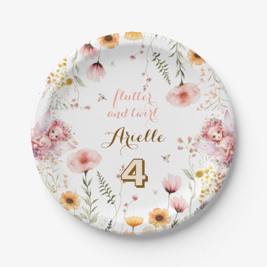パステルフェアリーフローラガーデンティーパーティー誕生日 ペーパープレート (正面)