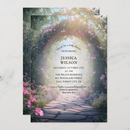 パステルフェアリー物語魅惑された森の赤ちゃんシャワー 招待状 (正面/裏面)