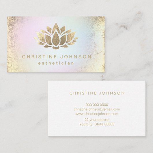 パステルフェイクカラーの金ゴールドフォイルロータス 名刺 (正面/裏面)