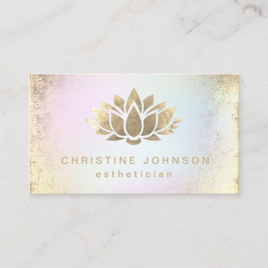 パステルフェイクカラーの金ゴールドフォイルロータス 名刺 (正面)