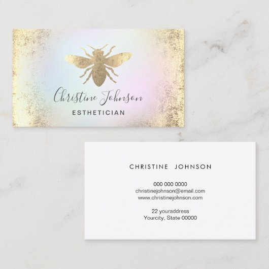 パステルフェイクカラーの金ゴールドフォイルbeeロゴ 名刺 (正面/裏面)