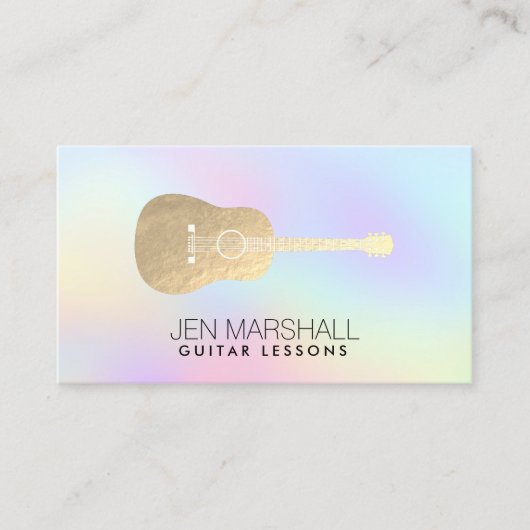 パステルフェイクバックグランドに金ゴールドフォイルギター 名刺 (正面)