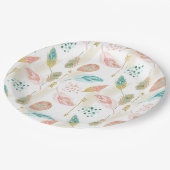 パステルフェザーズピンクティール（緑がかった色）金ゴールド矢印紙プレート ペーパープレート (アングル)