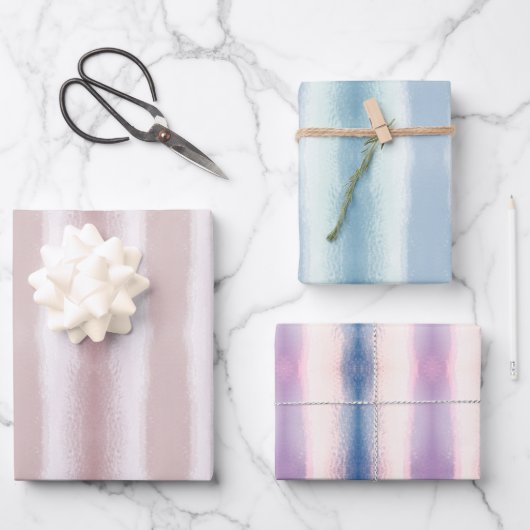 パステルフェードピンクブルーパープルウォーターカラーライン ラッピングペーパーシート (正面)