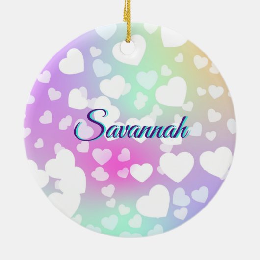 パステルフォリングハート パーソナライズされた セラミックオーナメント (裏面)