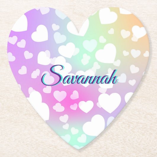 パステルフォリングハート パーソナライズされた ペーパーコースター (正面)