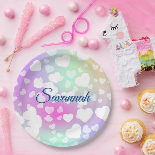 パステルフォリングハート パーソナライズされた ペーパープレート (パーティー)