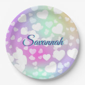 パステルフォリングハート パーソナライズされた ペーパープレート (正面)