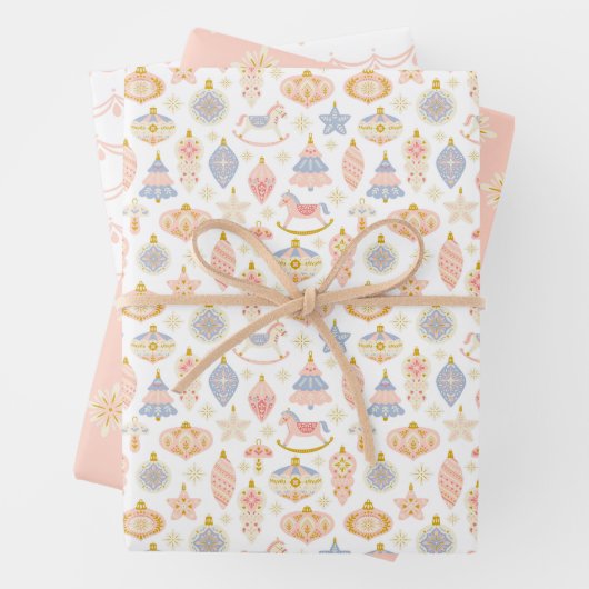 パステルフォークアートクリスマスホリデイ ラッピングペーパーシート (インサイチュ)