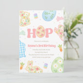 パステルフラワーのうさぎの3歳の誕生日 招待状 (スタンド正面)