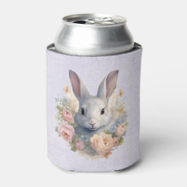 パステルフラワーの中にいるかわいいうさぎ 缶クーラー