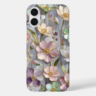 パステルフラワーのiPhoneケース 上品な花のデザイン iPhone 16 Plusケース