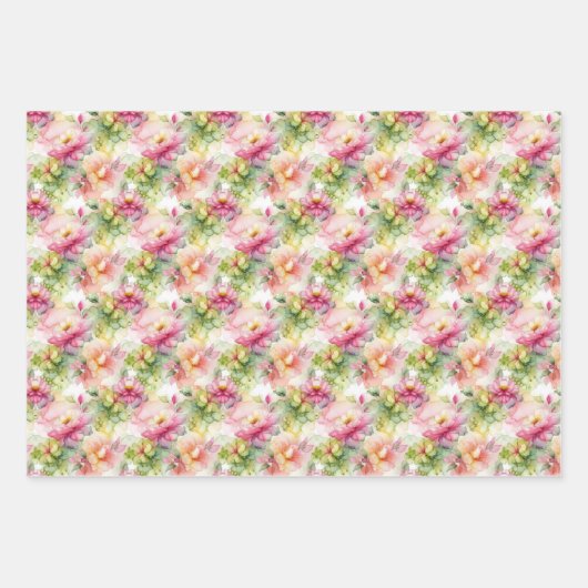 パステルフラワーアルコールインクイラストレーションスモールプリント ラッピングペーパーシート (正面3)