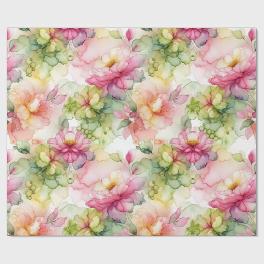 パステルフラワーアルコールインクイラストレーションプリント ラッピングペーパー (フラット)
