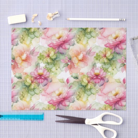 パステルフラワーアルコールインクイラストレーションラージプリント 薄葉紙 (クラフト)