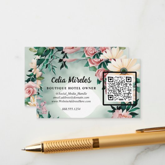 パステルフラワーエレガンスセージグリーンフローラピンクローズ エンクロージャーカード (正面/裏面インサイチュ)